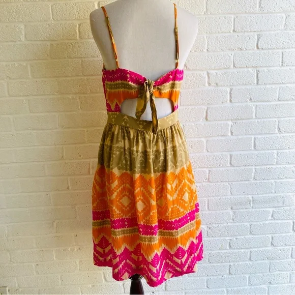 Trina Turk Silk Dress Anargosa Desert Mini Pink and Orange Patterned Size 8 - Picture 6 of 15